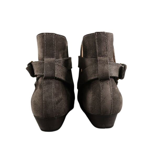 J Crew Shoes Women 7 Bootie Fashion Leather Classic Buckle Strap Block Heel Grey - Picture 5 of 16